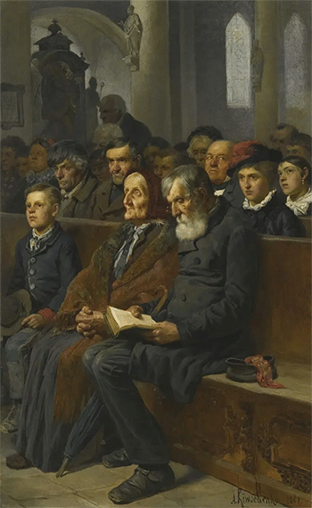 In una chiesa, Alexei Danilovich Kivshenko,Olio su tela Sotheby's Londra